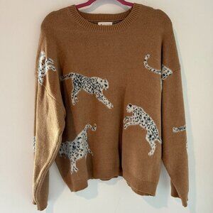 &merci Leopard Print Sweater | Tan w/ Black & White Leopard Design | Size Large